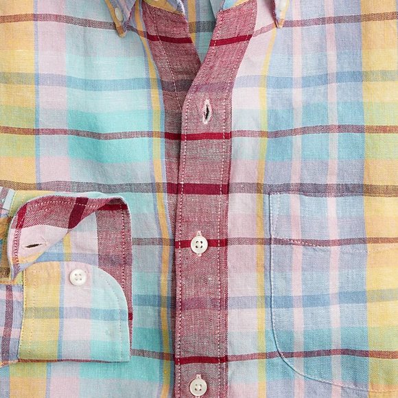 NWT J Crew Baird McNutt 100% Linen Slim Fit Shirt in Multicolor Tartan Plaid - Picture 2 of 3